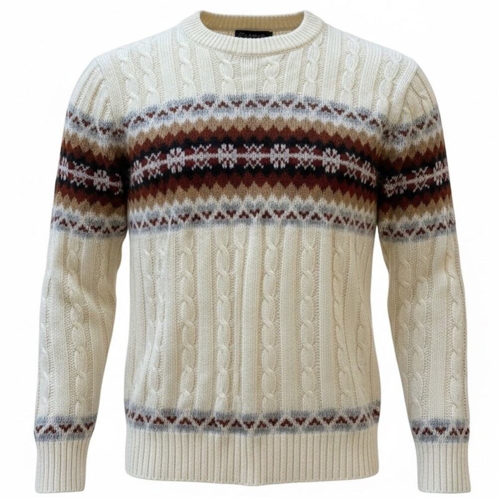 VTG 70s ski lodge Nordic crewneck sweater fisherman fair isle JC Penney Men’s M
